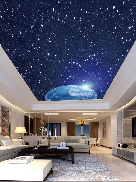 Peinture personnalisée Belle Space Stars Plafonnier Mural Mural Designs 3D Salon Chambre à coucher Plafond Fond d'écran Papel de Parede