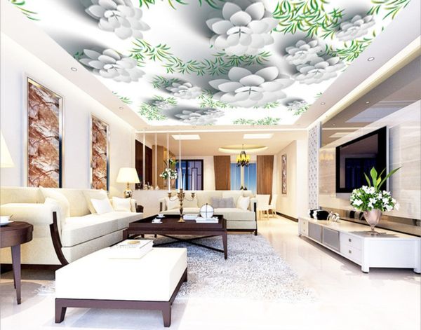 Pintura personalizada flor 3D mural cenital techo pared Mural diseños modernos 3D sala de estar dormitorio techo Papel tapiz Papel De pared