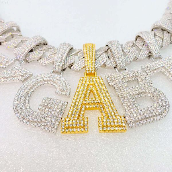 Collar con dije de probador de diamantes de paso personalizado, colgante de moissanita Vvs de Hip Hop para hombres de 18k con nombre de letra de plata 925 helado