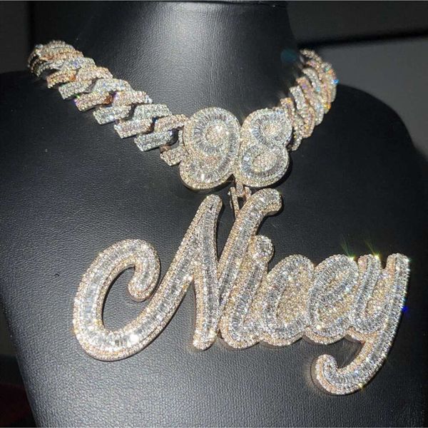 Testeur de diamant personnalisé, collier à breloques Hip Hop Vvs, pendentif en argent glacé avec lettre nom Moissanite