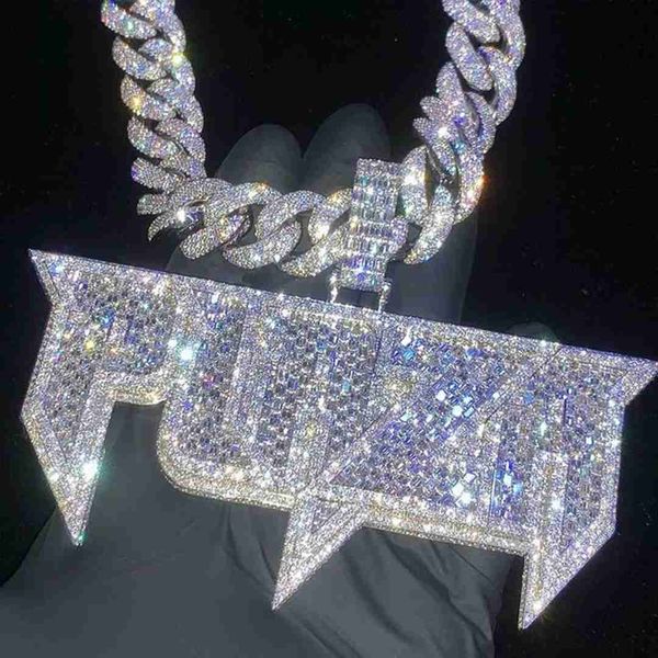 Testeur de diamant de passe personnalisé Hip Hop VVS Moissanite pendentif collier à breloques glacé 925 argent lettre nom pendentif 18k