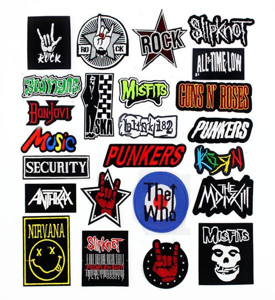 Patches personalizados Patches de tela de planchado mixtos Bandas de música rock Punk Punk bordadas para la chaqueta Jeans Diy Applique5955616