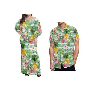 Aangepast patroon Hawaii Flowers Stijl Sublimatie Print Ruffle Dress Pacific Heritage Top Kwaliteit Anti-Static Off Shoulder Jurken 240410