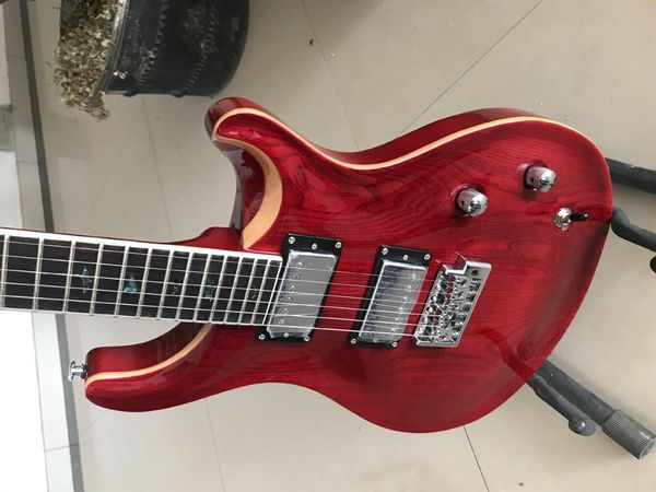 Custom Paul Smith Trans Red Ash Top Guitarra eléctrica Diapasón de palisandro Incrustaciones de ofertas de abulón, Encuadernación de madera natural, Trémolo de doble bloqueo