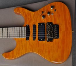 Aangepaste PC1 Phil Collen Qulit Maple Top Yellow Orange Electric Guitar Maple Benebord Nee Inlay Floyd Rose Tremolo Active Pickup2468136