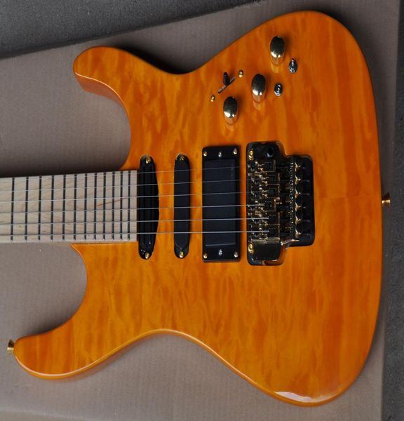 PC1 personnalisé Phil Collen Qulit Maple Top Yellow Orange électrique Guitare Maple Fingerboard No Inclay Floyd Rose Tremolo Active Pickup4379577