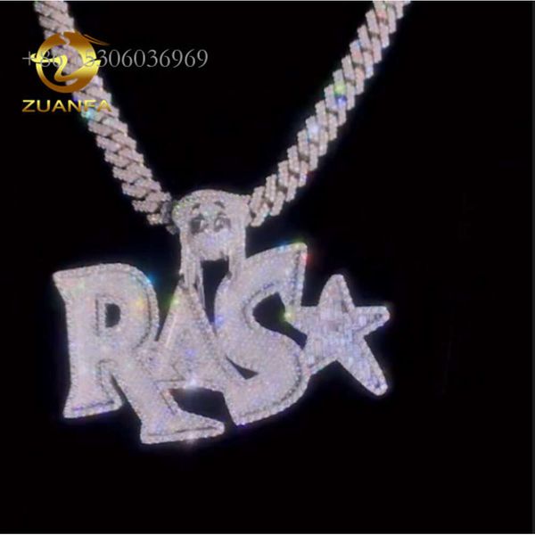 Pendentif personnalisé Hip Hop, bijoux en argent Sterling VVS Moissanite, pendentif avec nom plaqué or