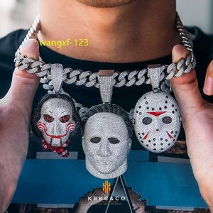 Pendentif personnalisé Hiphop bijoux masque pendentif collier or blanc glacé horreur effrayant fantôme cristal KRKC Saint Halloween laiton