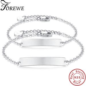 Bracelet personnalisé en argent Sterling 925, nom gravé, barre porte-bonheur, pour femmes et hommes, lettre personnalisée, bijoux cadeau