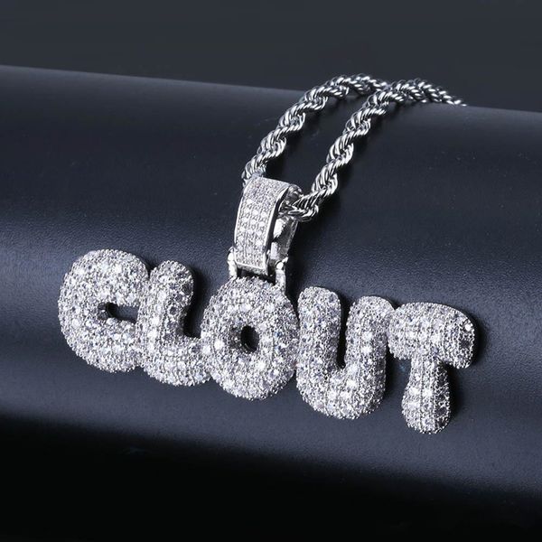 Anglais Personnalisée Nom Colliers Or Argent Bubble Letters GLACÉ CZ alphabet chaînes pendentif pour les femmes des hommes Hip hop Epacket
