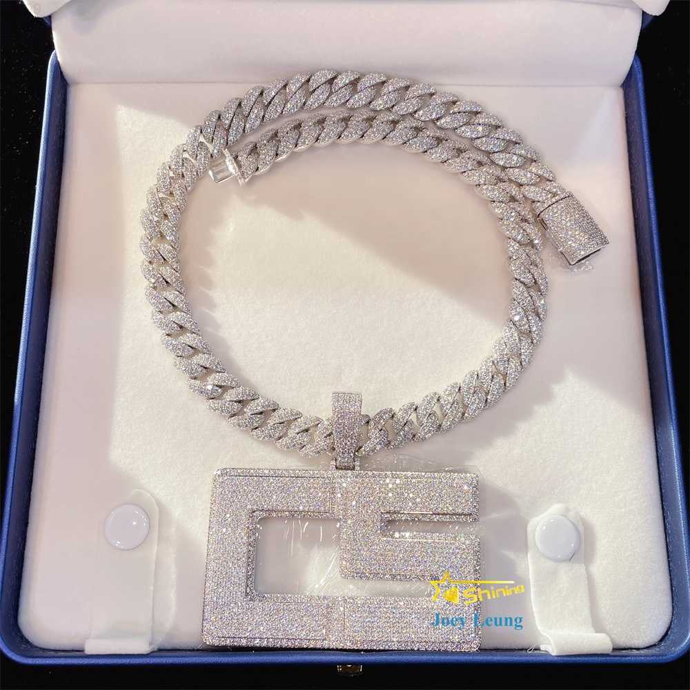 Personalizado jóias 925 prata esterlina banhado a ouro hip hop colar vvs moissanite personalizado congelado para fora pingentes
