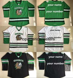 Aangepaste gepersonaliseerde heren North Dakota Fighting Sioux Hockey Jersey Elk naamnummer Groen Wit Zwart gestikt Jerseys