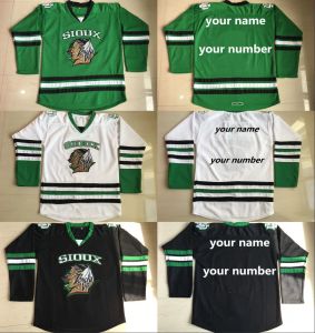 Hombres personalizados personalizados Dakota del Norte Fighting Sioux Hockey Nombre de la camiseta de cualquier número Green White Black University Ed Jerseys