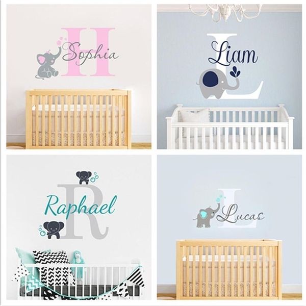 Personnalisé personnalisé nom décalcomanie stickers muraux bébé chambre éléphant vinyle Deorl enfant garçons filles chambre nom pépinière décoration XY001 220510