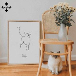 Pintura en lienzo personalizada para mascotas, dibujo lineal, arte de pared, decoración de habitación minimalista nórdica, arte de línea personalizado, pinturas decorativas 220623