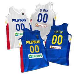 Aangepaste Filippijnen J. Clarkson #6 Basketball jersey Witblauw afgedrukte namen nummertruien
