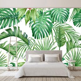 Foto personalizada 3D pintada a mano acuarela hojas verdes pintura de pared no tejida sala de estar dormitorio TV Fondo papel tapiz murales