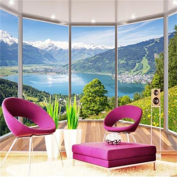 Benutzerdefinierte 3D-Wandverkleidung Tapete Schöne europäische Balkon Wald Gras Landschaft Tapeten Wohnzimmer Schlafzimmer Home Decor Tapeten