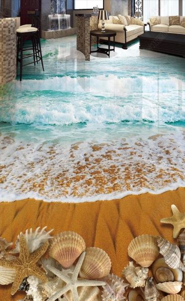 Papel tapiz 3D con foto personalizada, mural, conchas de playa, surf en la playa, mar, mar, piso 3D, sala de estar, fondo de TV de seda HD, papel tapiz de pared para sala de estar