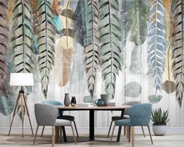 Aangepaste foto 3d behang Nordic Hand-Painted Color Feather Moderne Minimalistische Atmosferische Interieur Decoration Wallpaper