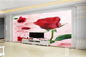 Aangepaste foto 3d wallpaper Wij houden van de Rode Delicate Rose HD 3D Print Mooie vochtbestendige behang