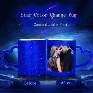 Personnalisé P O Changement de couleur Tasse de tasse en céramique sensible à la chaleur Étudiant Petit-déjeuner Lait Café Cadeau pour amis LJ200821