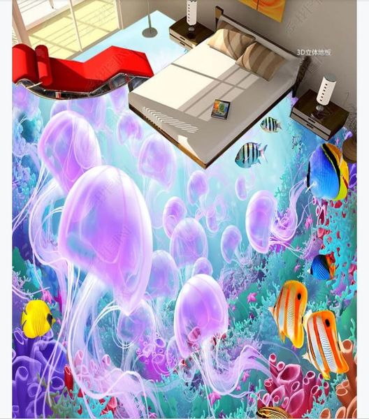 Personnalisé Stage de sols Photo Papier peint 3D Stickers muraux Méditerranéenne Méde de mer médaillée Gratule Tropical Fish Carrelage Plancher Plancher Murs Papiers Décoration de la maison