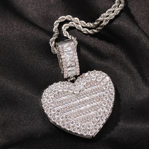 Custom Foto Grote Maat Kan Open Hart Hanger Ketting Mannen Vrouwen Hip Hop Bling Iced Out Sieraden Effen achterkant Voor Gift