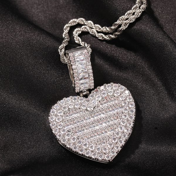 Photo personnalisée grande taille peut ouvrir coeur pendentif collier hommes femmes Hip Hop Bling glacé bijoux dos solide pour cadeau