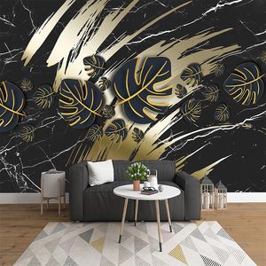 Photo personnalisée papier peint Mural 3D créatif noir or feuilles marbre motif salon canapé TV fond papiers peints décor à la maison