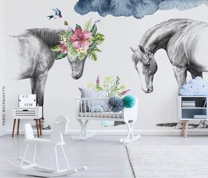 Aangepaste foto muurschildering behang moderne europese hd zwart-wit paard kunst muur schilderij woonkamer slaapkamer slaapkamer woondecoratie