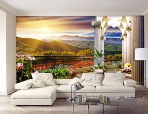 Aangepaste foto muurschildering behang zonsopgang natuurlijke landschap tv achtergrond papel de parede 3d behang voor woonkamer muur papieren home decor