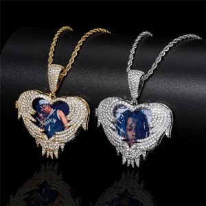Collier Photo personnalisé médaillons en forme de coeur à mémoire pendentif avec chaîne de Tennis 4mm Zircon cubique bijoux Hip hop pour hommes