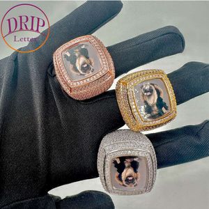 Aangepaste fotoring voor mannen Iced Out Prong Setting Hip Hop Sieraden 2023 Trend