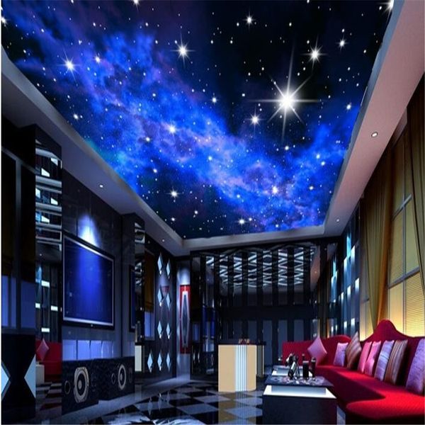 Personnalisé photo étoile Hôtels Wall 3D TV Papier Plafond Chambre à coucher Chambre à coucher Plafond Mural Stars Bright Fond d'écran Papel de Pardede