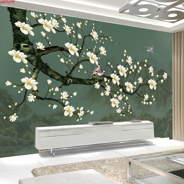 Personnalisé Photo Peinture Murale 3D Peint À La Main Fleurs Oiseaux Murale Style Chinois Salon Canapé TV Fond Décor À La Maison Papier Peint Bonne qualité