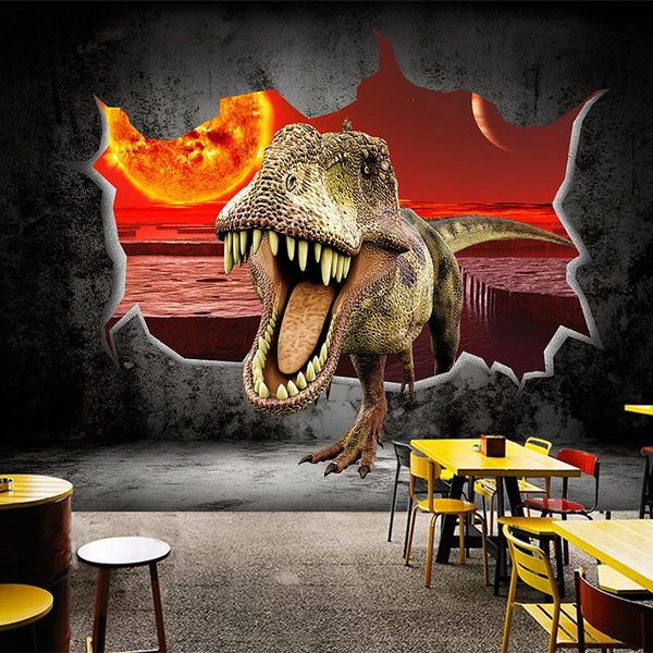 Papel de pared de foto personalizado dinosaurio roto 3D arte Mural restaurante café niños habitación decoración papel tapiz murales