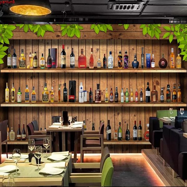Papel de pared de foto personalizado moderno 3D estereoscópico gabinete de vino botella Bar restaurante bodega decoración póster Mural papel tapiz de buena calidad