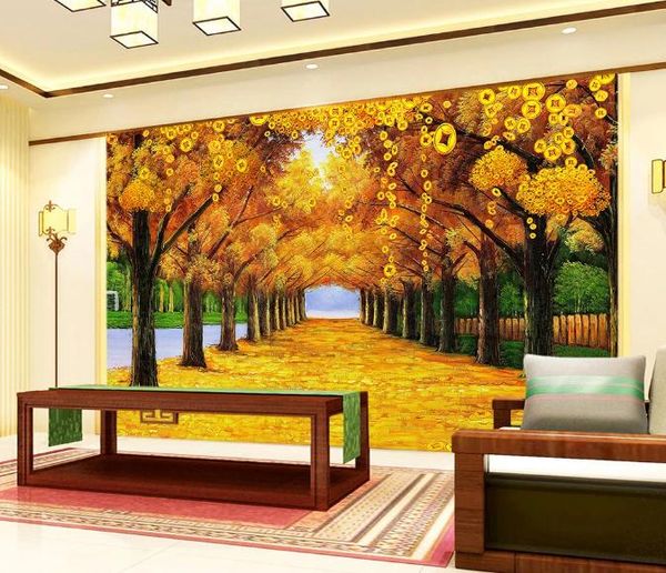 Papel pintado de foto personalizado 3D abstracto árbol de la fortuna Gold Avenue Fondo Mural pintura de pared sala de estar sofá TV telón de fondo