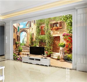 Aangepaste foto behang 3d mooie bloemen en majestueuze kasteel woonkamer tv achtergrond gebonden muur schilderij behang