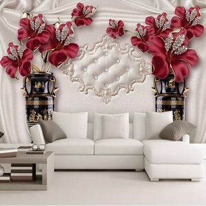 Papier peint photo personnalisé 3D de style européen bijoux fleur salle de séjour chambre tv fond mural Fond d'écran pour murs