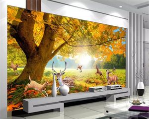 Aangepaste foto behang 3d bos boom, elanden, herten woonkamer slaapkamer achtergrond wanddecoratie behang