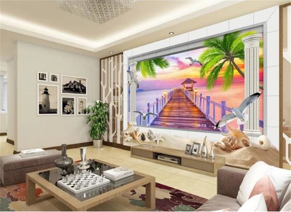 Papel pintado de foto personalizado 3d Maldivas puente de madera de mar Coco árbol paisaje sala de estar dormitorio Fondo decoración de pared papel tapiz