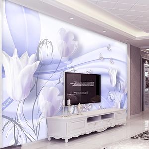 Aangepaste foto behang 3d stereo paarse fantasie tulp bloem moderne mode muurschilderingen woonkamer tv sofa achtergrond muurschildering