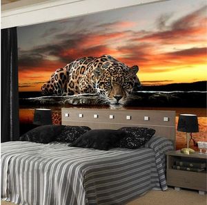 Photo faite sur commande Fond d'écran 3D stéréoscopiques animal Leopard Fond d'écran mural Salon Chambre Canapé Backdrop Photo murales Fond d'écran