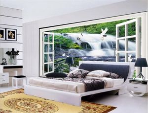 Aangepaste fotobehang 3d raam buiten de waterval landschap woonkamer slaapkamer achtergrond wanddecoratie behang