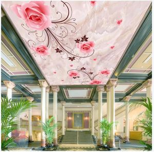 Custom Photo Wallpaper 3D Zenith Muurschilderingen Moderne Minimalistische Rose Flower Plafond Muurschildering Muurdocumenten Woondecoratie