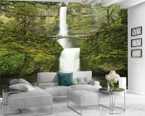 Aangepaste foto behang vliegende waterval op de groene bergen romantische landschap decoratieve zijde 3d muurschildering behang