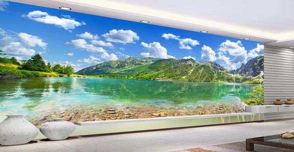 Papel pintado de foto personalizado para paredes 3 d cielo azul y nubes blancas paisaje sala de estar dormitorio Bar flor papeles de pared 3d para telón de fondo de tv