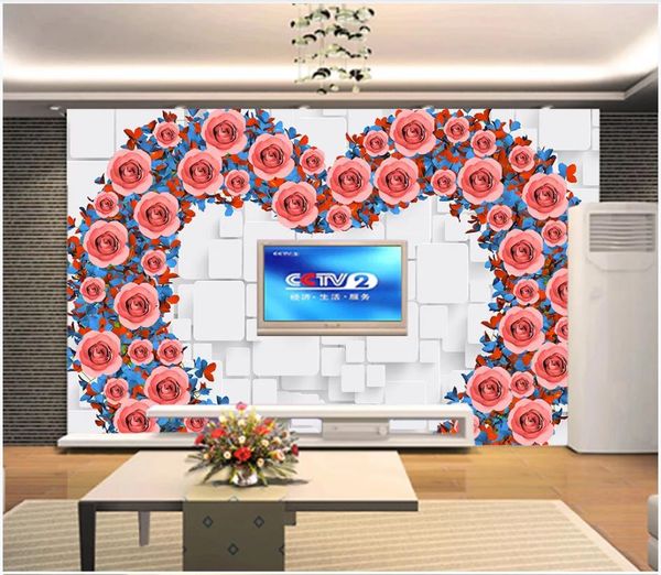 Papel tapiz fotográfico personalizado para paredes Papeles pintados murales 3D Moderna y elegante flor minimalista floral rosa sala de estar TV fondo papeles de pared